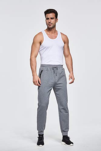 ZOXOZ Tracksuit Bottoms Mens Joggers Slim Fit Cotton Jogging Bottoms Mens Gym Sports Trousers Zip Pockets Sweatpants Dark Grey S