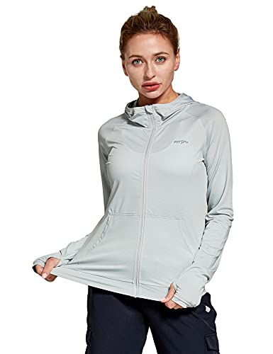FitsT4 Women's Long Sleeve Running Jacket Sports Shirts hooded Yoga Fitness Top UPF 50+ Sun Protection Full Zip UP Pullover,grey,XXL
