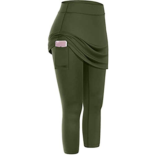 TOPPU Women Tennis Skirted Leggings with Pockets, Capris Yoga Skirts Tennis Skirts Elastic Sports Golf Skorts for Yoga Tennis Running Workout Active Army Green