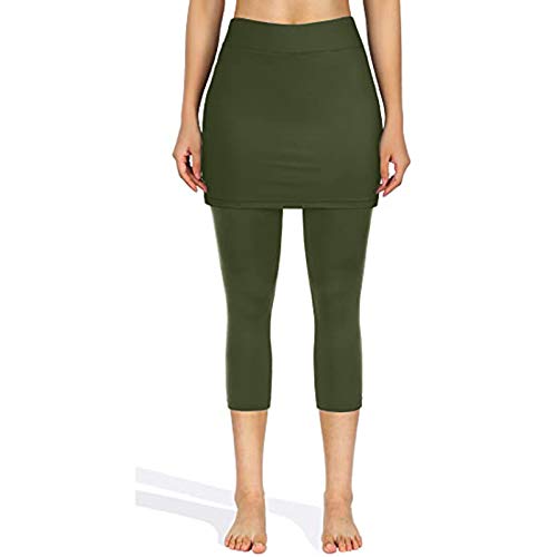 TOPPU Women Tennis Skirted Leggings with Pockets, Capris Yoga Skirts Tennis Skirts Elastic Sports Golf Skorts for Yoga Tennis Running Workout Active Army Green