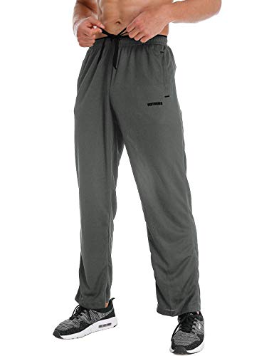 FEDTOSING Mens Track Suit Bottom Joggers Casual Workout Trousers Gym Sports Yoga Open Hem Loose Fit Grey Black L