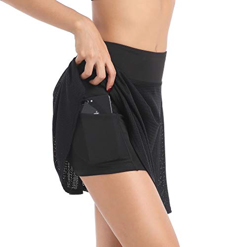 EAST HONG Women's Pocket Tennis Skirts Sports Running Skirts Golf Skorts with Inner Shorts (176-32-1, L)