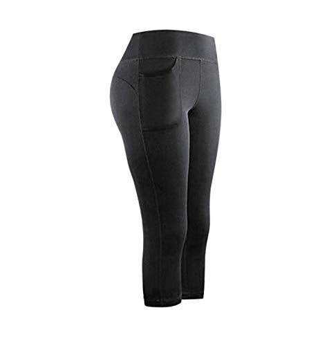 LJT® Women's High Waist Casual Athletic Yoga Shorts Skirt Phone Pockets Sports Fitness Pants Sexy Buttocks Cropped Trousers Pants,Black,L