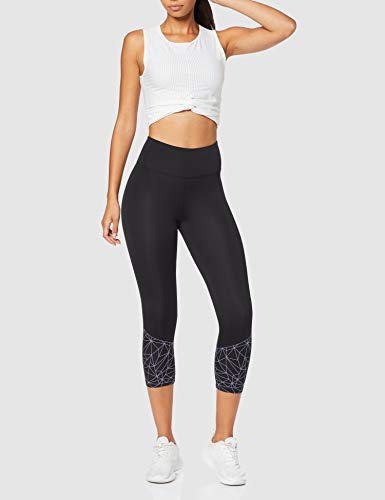 Amazon Brand - AURIQUE Women's Cropped Sports Leggings, Black (Balck/Dahlia Purple), 14, Label:L