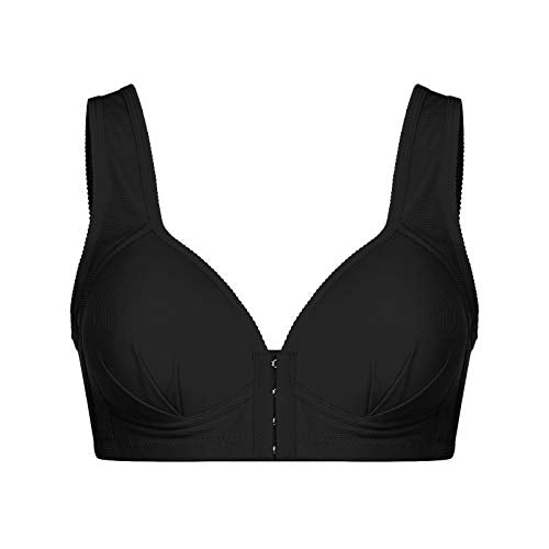 88AMZ Womens Plus Size Front Closure Elastic Push Up Comfort Bra, Sports Bra,Soft Seamless Sleep Bra, Comfortable Super Elastic Material Full Coverage for Best Support (Black, XXL)