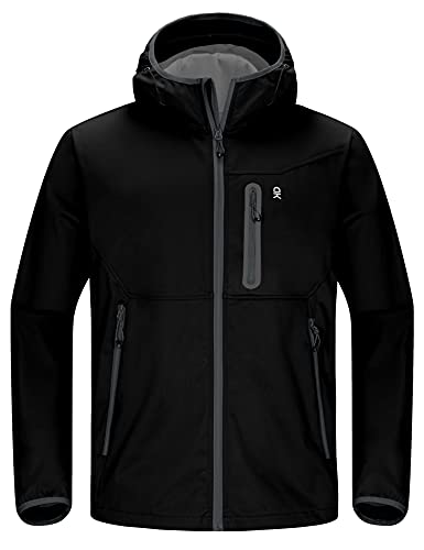 Little Donkey Andy Men's Hooded Softshell Jacket for Trail, Travel and Hiking, Windproof, Water Resistance Black Size XL