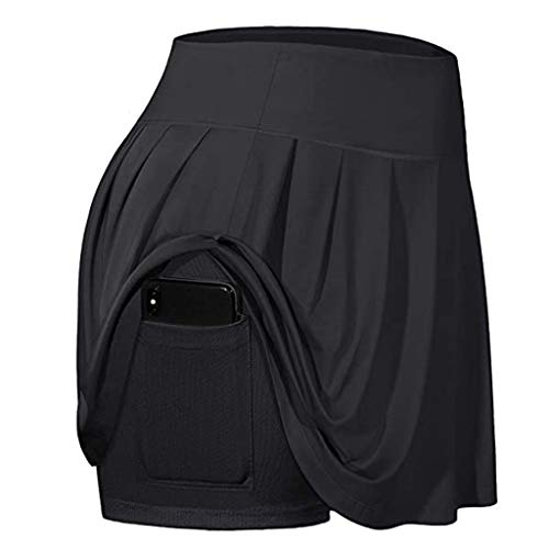 WOYAOFEI Women's Tennis Skort Active Pleated Skirts with Pocket for Running Golf, Women's Tennis Skirts Running Yoga Inner Shorts Elastic Sports Golf Pockets Skorts - Black - M