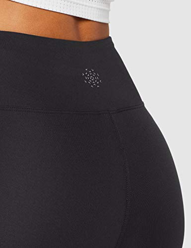 Amazon Brand - AURIQUE Women's Cropped Sports Leggings, Black (Balck/Dahlia Purple), 14, Label:L