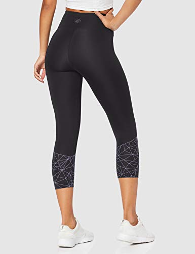 Amazon Brand - AURIQUE Women's Cropped Sports Leggings, Black (Balck/Dahlia Purple), 14, Label:L