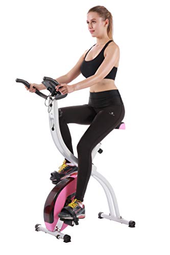 YYFITT Basic Foldable Fitness Exercise Bike with 16 Level Resistance, Countdown Exercise Monitor, Phone/Tablet Holder and Hand Pulse for Home Use (Pink)
