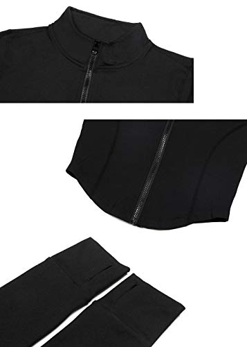 Gihuo Women's Athletic Full Zip Lightweight Workout Jacket with Thumb Holes - Black - S
