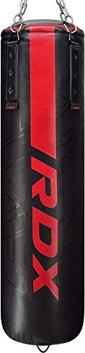 RDX 17PC Punch Bag 5ft 4ft Heavy Filled Set, Non Tear Maya Hide Leather Adult Bag with Wall Bracket Punching Gloves Chain, KARA Patent Pending, Kickboxing Boxing MMA Muay Thai Karate Training Workout