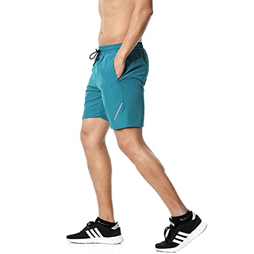 Superora Men's Workout Running Shorts Sports Quick Dry Lightweight Breathable with Pocket,with Reflective Strip Design Athletic Shorts for Casual, Training, Jogging, Gym, Active,Peacock Blue