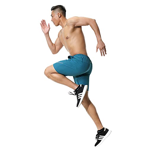Superora Men's Workout Running Shorts Sports Quick Dry Lightweight Breathable with Pocket,with Reflective Strip Design Athletic Shorts for Casual, Training, Jogging, Gym, Active,Peacock Blue