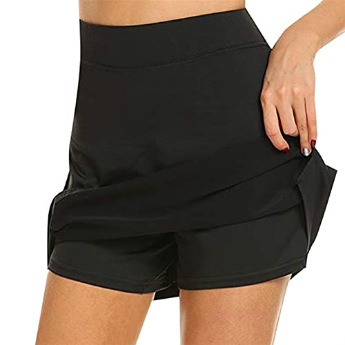 Women Active Skirts Female Running Tennis Skirt Elastic Ladies Workout Sports Short Skirts Comfortable (Color : BK, Size : L.)