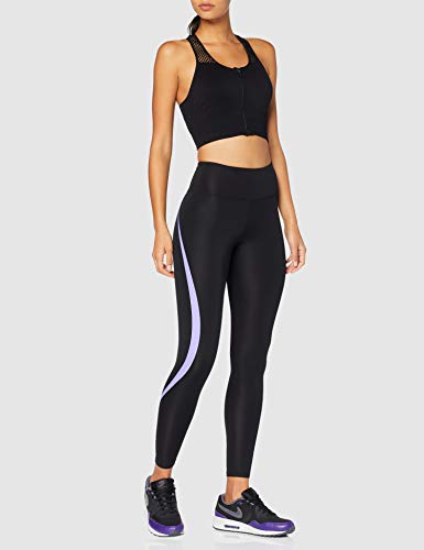 Amazon Brand - AURIQUE Women's High Waisted Sports Leggings, Black (Black/Dahlia Purple), 12, Label:M