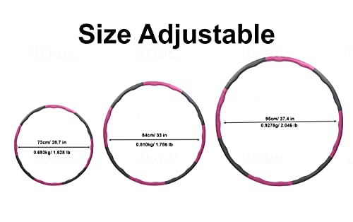 Folding Weighted Hula Hoops for Adults and Children, Fitness Massage Hula Ring, 8-section Soft Padding, Detachable Adjustable Slimming Circle,Weight Loss by Fun (Pink & Grey)