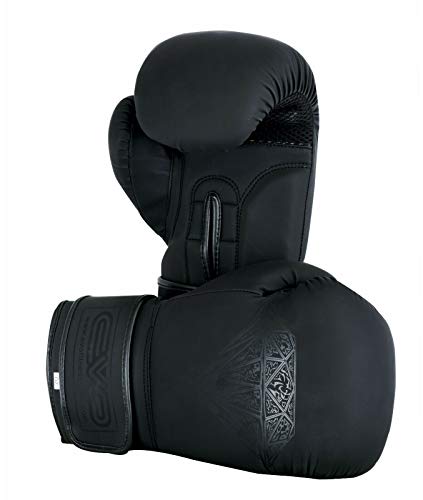 EVO Maya Hide Leather Pro GEL Boxing Gloves For MMA Punch Bag Sparring Muay Thai KickBoxing Fighting Training Glove with FREE Boxing Hand Wraps (Black Diamond Matt, 16 OZ)
