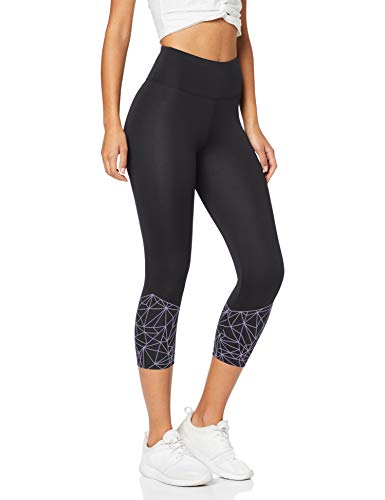 Amazon Brand - AURIQUE Women's Cropped Sports Leggings, Black (Balck/Dahlia Purple), 14, Label:L