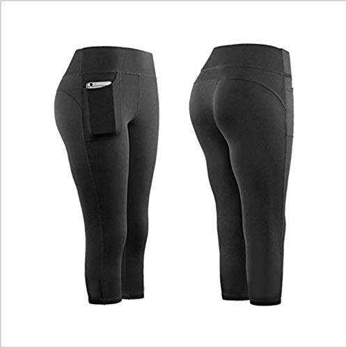 LJT® Women's High Waist Casual Athletic Yoga Shorts Skirt Phone Pockets Sports Fitness Pants Sexy Buttocks Cropped Trousers Pants,Black,L