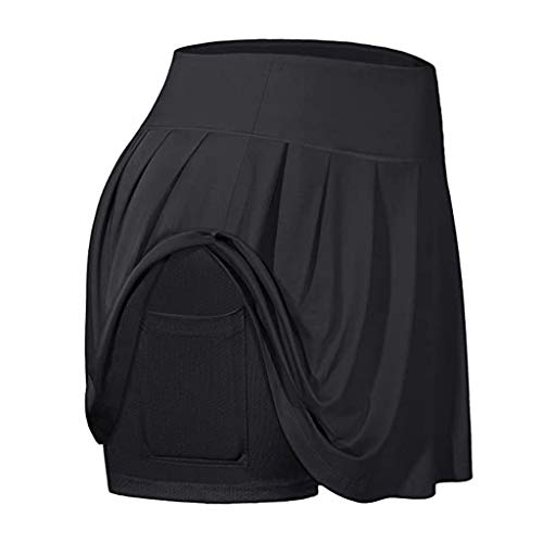 WOYAOFEI Women's Tennis Skort Active Pleated Skirts with Pocket for Running Golf, Women's Tennis Skirts Running Yoga Inner Shorts Elastic Sports Golf Pockets Skorts - Black - M