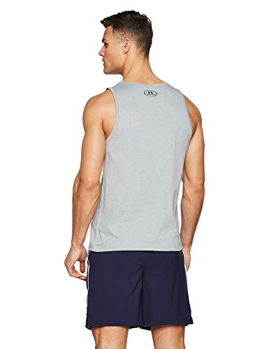 Under Armour mens Sportstyle Logo Tank, Vest with Soft Feel and Loose Cut, Sleek Sleeveless T-Shirt with Graphic Design, Grey, L