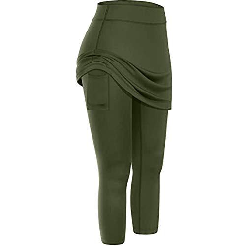 TOPPU Women Tennis Skirted Leggings with Pockets, Capris Yoga Skirts Tennis Skirts Elastic Sports Golf Skorts for Yoga Tennis Running Workout Active Army Green