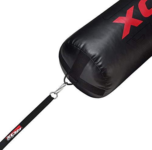 RDX 17PC Punch Bag 5ft 4ft Heavy Filled Set, Non Tear Maya Hide Leather Adult Bag with Wall Bracket Punching Gloves Chain, KARA Patent Pending, Kickboxing Boxing MMA Muay Thai Karate Training Workout