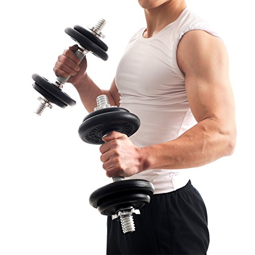 SONGMICS Cast Iron Adjustable Dumbbells Set, with Extra Barbell Bar, 20 kg, for Men Women Workout, Fitness Training, Weight Lifting, at Home Gym, Black SYL20LBKV1