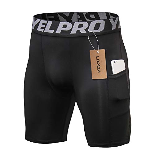 Lixada Men's 3 Pack Performance Compression Shorts Active Workout Underwear Base Layer Tights Short Leggings (Black&Grey&White(With Pockets), L)