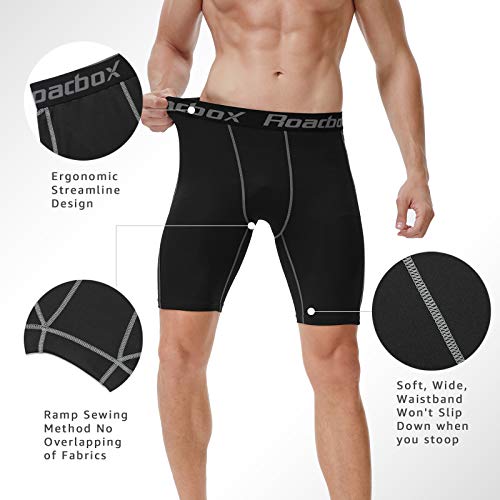 Roadbox Compression Shorts Men 3 Pack, Base Layer Shorts, Quick-Drying Fabric Protect Leg Skin, for Running, Gym, Shorts, Cycling, Rugby Red