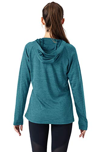 YSENTO Women's Long Sleeve Running Hoodie Gym Sports Yoga Tops Shirts UPF 50+ with Thumb Hole(Dark Blue,m)