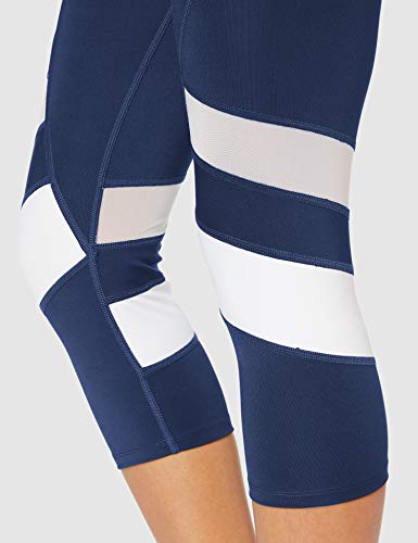 Amazon Brand - AURIQUE Women's Capri Panelled Sports Leggings, Blue (Navy/White), 10, Label:S