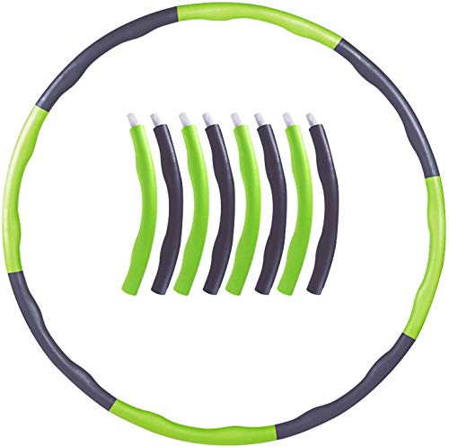 DOUMORE® Weighted Hula Hoop For Adults Fitness Hula Hoops Professional Quality | Wave Design 1kg Large 100cm Diameter 8 Sections | Green & Charcoal Colour | Gift for Youth Adults Ladies Lose Weight