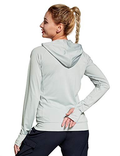 FitsT4 Women's Long Sleeve Running Jacket Sports Shirts hooded Yoga Fitness Top UPF 50+ Sun Protection Full Zip UP Pullover,grey,XXL