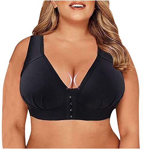 88AMZ Womens Plus Size Front Closure Elastic Push Up Comfort Bra, Sports Bra,Soft Seamless Sleep Bra, Comfortable Super Elastic Material Full Coverage for Best Support (Black, XXL)