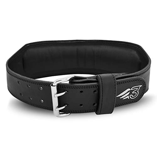 3WINGS Adjustable Weight Lifting Belt - 4 Inch Genuine Leather Padded Gym Belt - Great for Bodybuilding, Functional Training, Powerlifting, Deadlifts Workout, Squats Exercise, Premium Quality Belt (M)