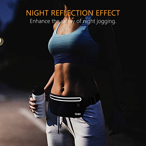Gritin Running Belt, Waist Pack Fitness Belt With Headphone Hole - Soft Sweat-proof Fabric and Adjustable Elastic Strap for Waist Curve,Running and Other Outdoors