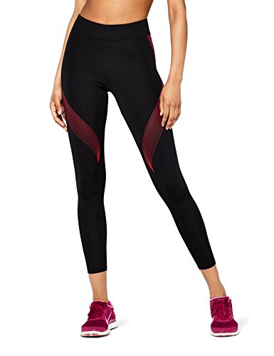 Amazon Brand - AURIQUE Women's Printed Sports Leggings, Black (Black/love Potion), 12, Label:M