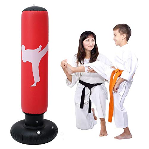 Free Standing Punch Bag for Kids 160cm Inflatable Boxing Punching Bag for Kids Ninja Boxing Bag Bounce Back for Practicing Karate, Taekwondo, MMA, Kids Adults Boxing Toy (Red)
