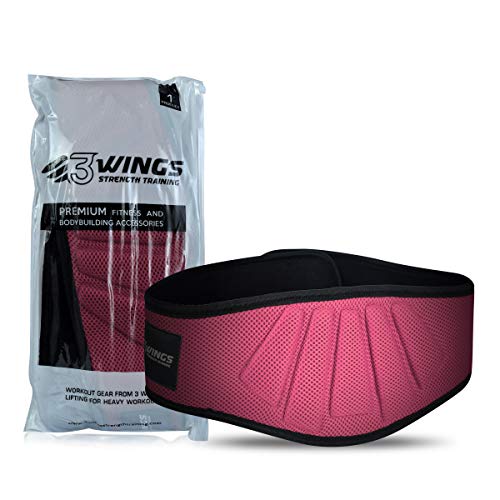 3WINGS Bodybuilding Belt for Gym Training - Back Support - Neoprene Lumber Pain Fitness Exercise - Good for Weight Lifting, Functional Training, Powerlifting (S, Pink)