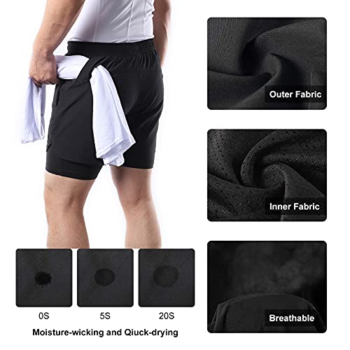 Pateacd 2 in 1 Running Shorts Men with Phone Pocket, Zip Pockets and Compression Liner Quick Dry Breathable Gym Shorts Mens,Orange,S
