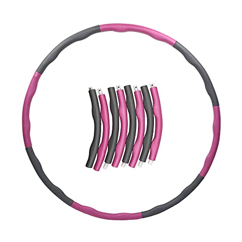Folding Weighted Hula Hoops for Adults and Children, Fitness Massage Hula Ring, 8-section Soft Padding, Detachable Adjustable Slimming Circle,Weight Loss by Fun (Pink & Grey)