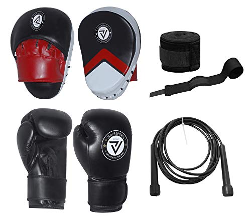 Boxing sparing punching pads and bag glove rex leather + FREE hand wraps & skipping rope