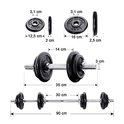SONGMICS Cast Iron Adjustable Dumbbells Set, with Extra Barbell Bar, 20 kg, for Men Women Workout, Fitness Training, Weight Lifting, at Home Gym, Black SYL20LBKV1
