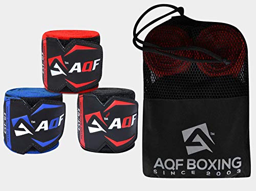 AQF Boxing Hand Wraps Elasticated Bandages 4.5-meter – for Combat Sports, MMA, Kick Boxing and Muay Thai (Pack of 3 Pairs)