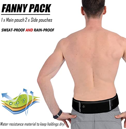 LocoJoy Best Comfortable More Soft Adjustable Running Belt with Reflective Strip That Fit All Phone and All Waist Sizes for Running, Workouts, Outdoor Sports,Training Money Belt & More, Pure Black