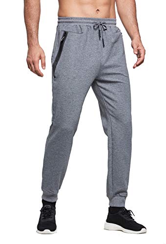 ZOXOZ Tracksuit Bottoms Mens Joggers Slim Fit Cotton Jogging Bottoms Mens Gym Sports Trousers Zip Pockets Sweatpants Dark Grey S