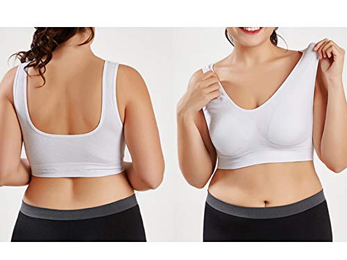 3 Pack of Simply Ultra Comfort Seamless Sport Style Bra with Removable Pads (6XL, White/Black/Nude)