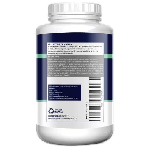 Electrolytes Tablets – Magnesium, Potassium, Calcium & Chloride Blend – for Muscle Function, Rehydration, Salt Replacement, Cramp & Hydration Recovery– 60 Vegan High Strength Electrolyte Supplements